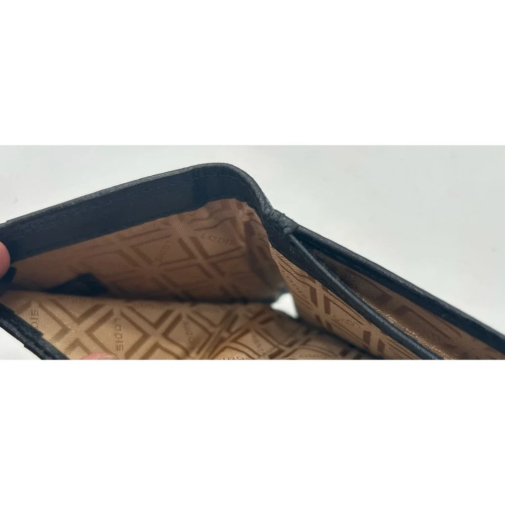 New Lodis Wallet Women's Black Leather Bifold ID Window Gold Zip